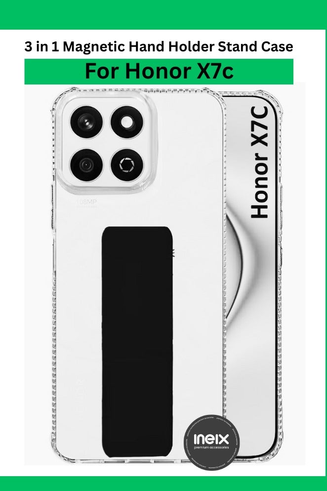 3-in-1 Magnetic Wrist Strap Hand Grip Stand Cover for Honor X7c, Finger Grip Soft Cover,Stand Holder TPU Case,Kickstand