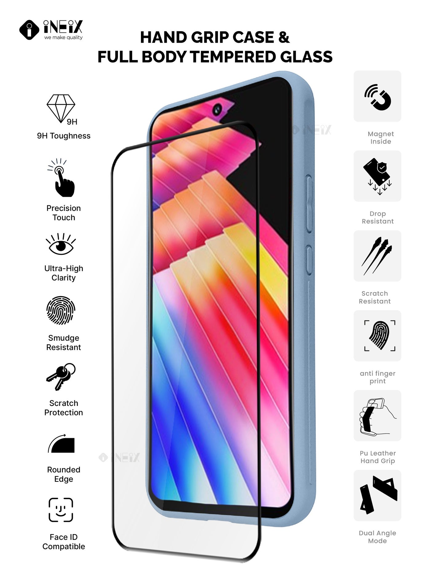 3-in-1 Magnetic Wrist Strap Hand Grip Stand Cover with Full BodyTempe Glass Screen Protector For Infinix Hot 30 - Image 2