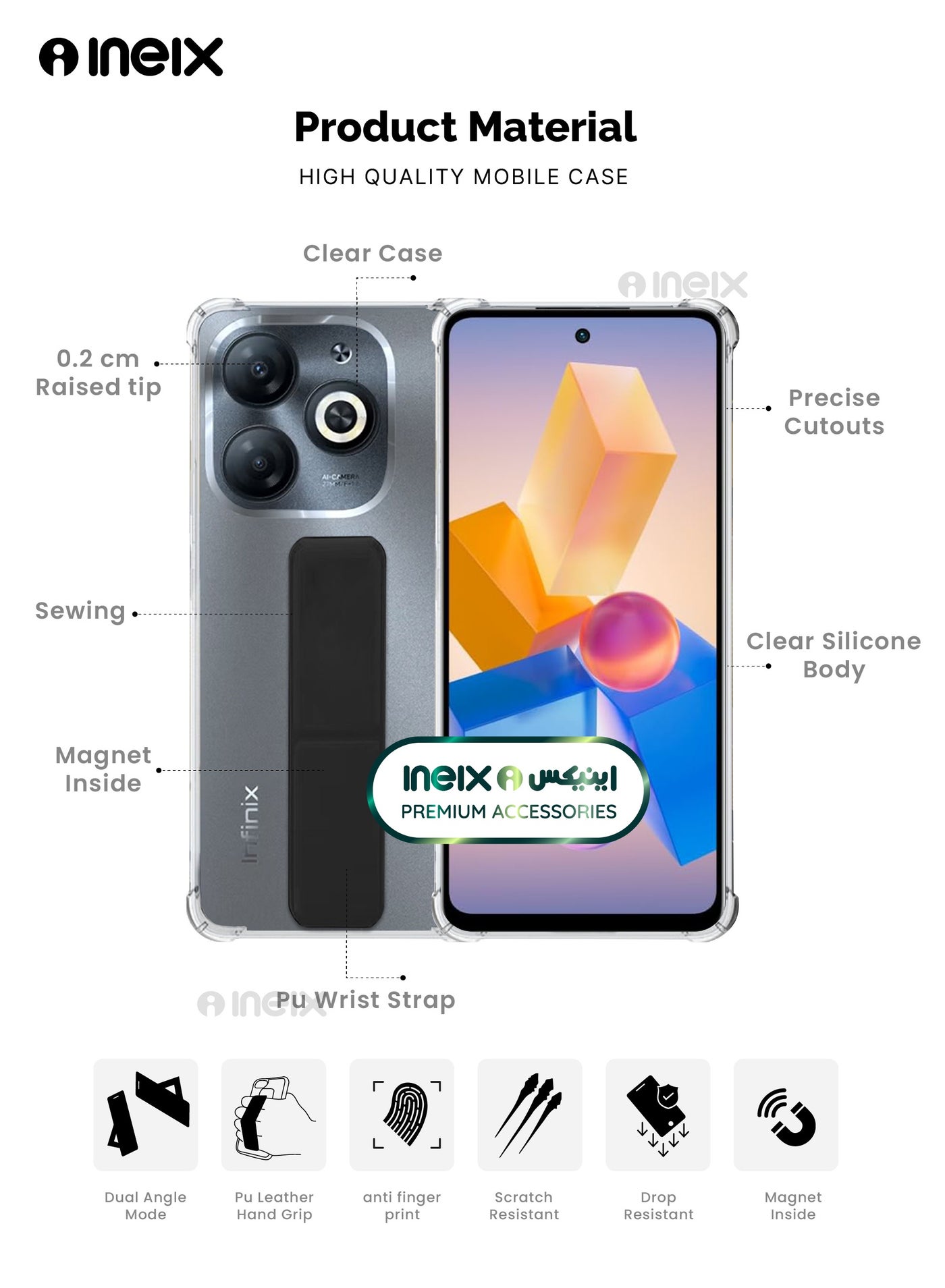 3-in-1 Magnetic Wrist Strap Hand Grip Stand Cover for Infinix Hot 40i - Image 2