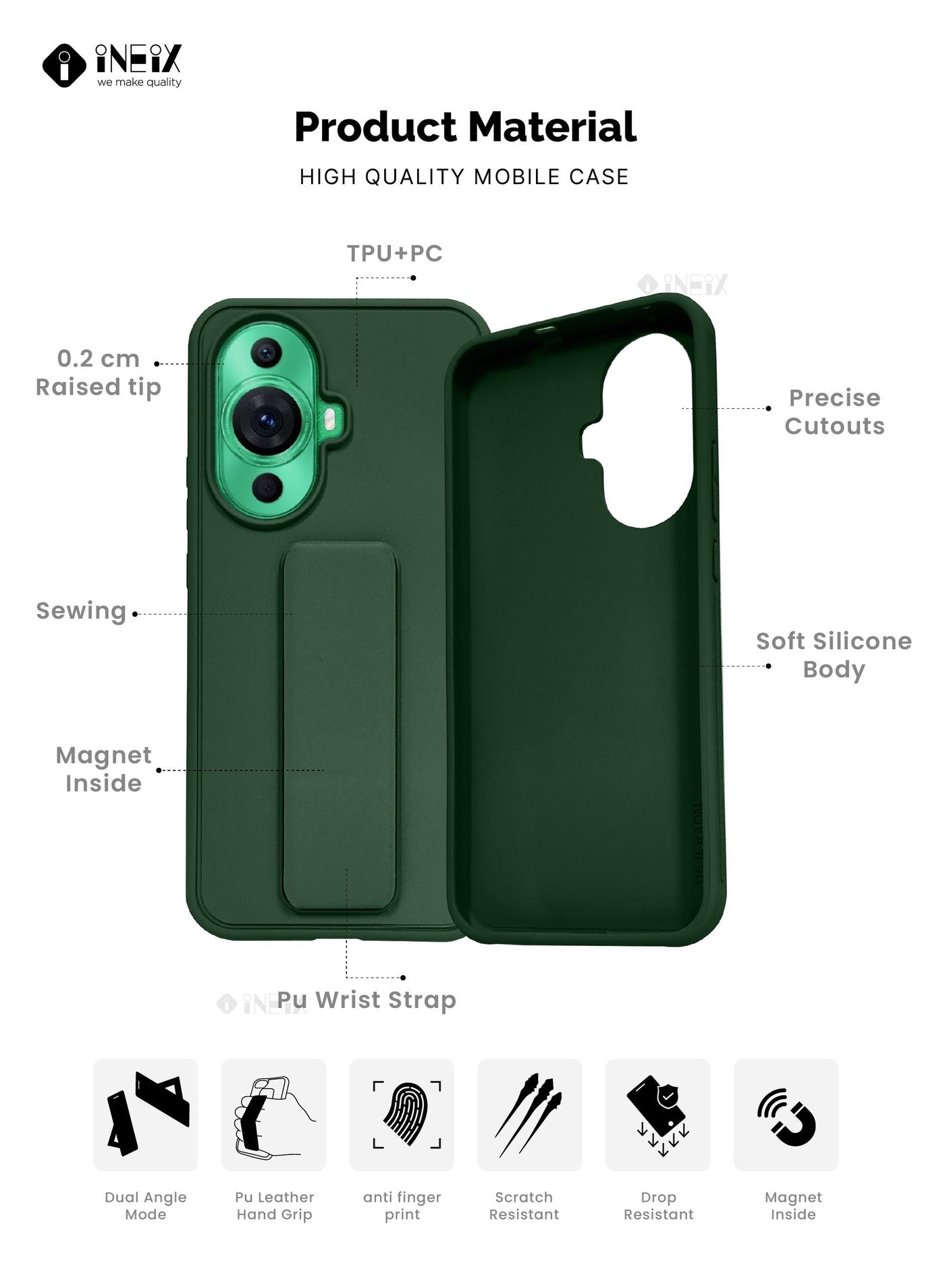 3-in-1 Magnetic Wrist Strap Hand Grip Stand Cover for Huawei Nova 11 - Image 2