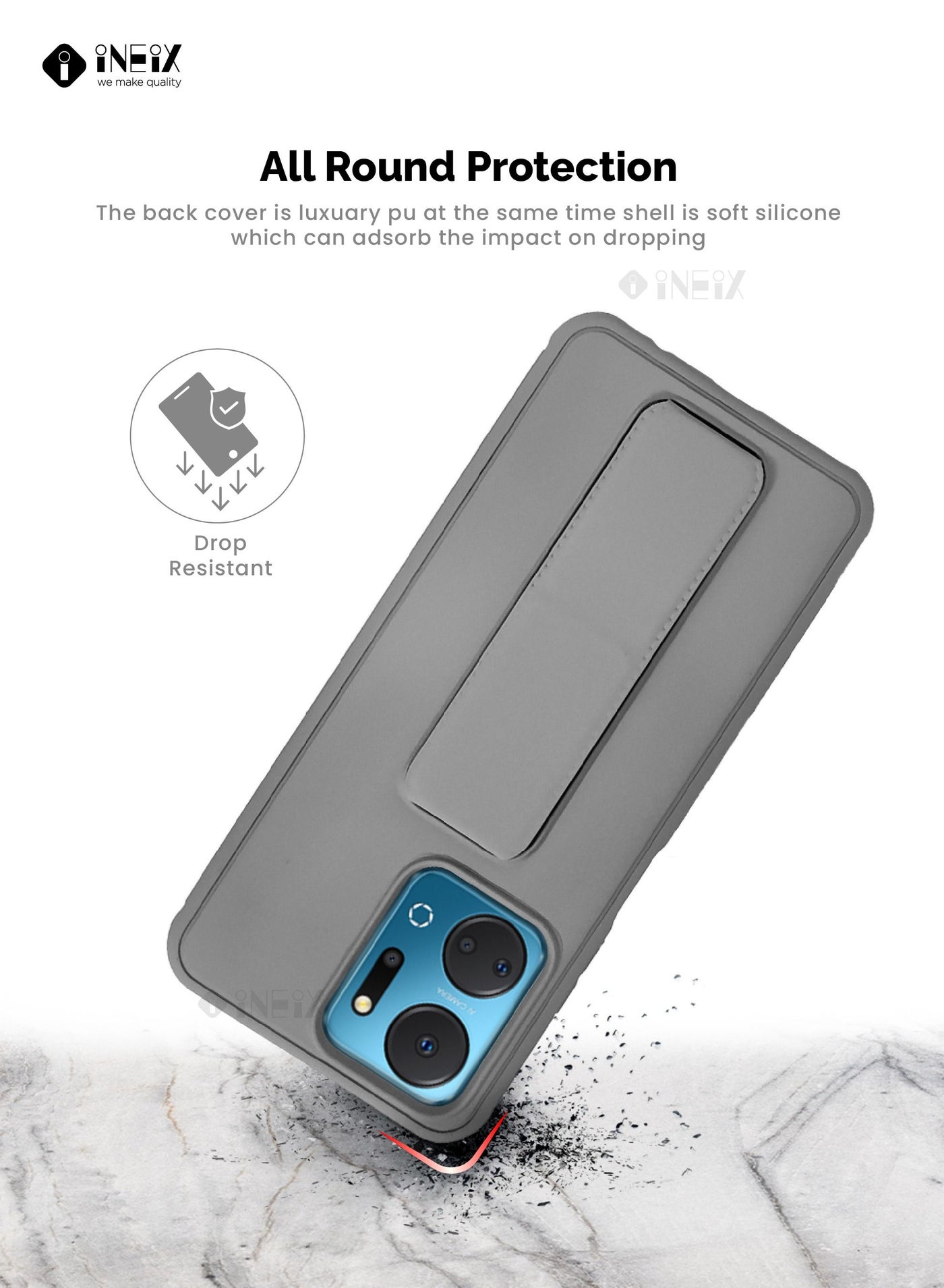 3-in-1 Magnetic Wrist Strap Hand Grip with Stand Case Cover for Honor X7a-Gray - Image 5