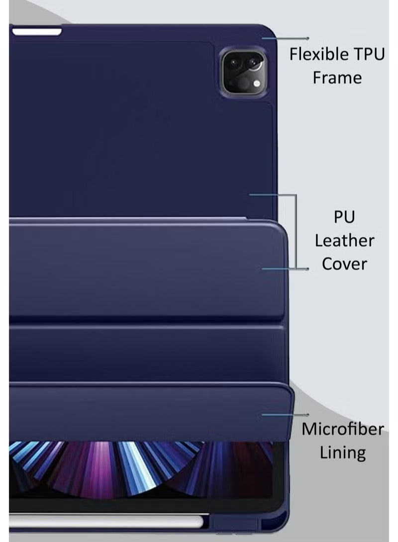 iPad Pro 11 Inch (2024) Case Cover with S Pen Holder, Soft TPU Tri-Fold Stand Protective Tablet Cover, Auto WakeSleep - Image 3