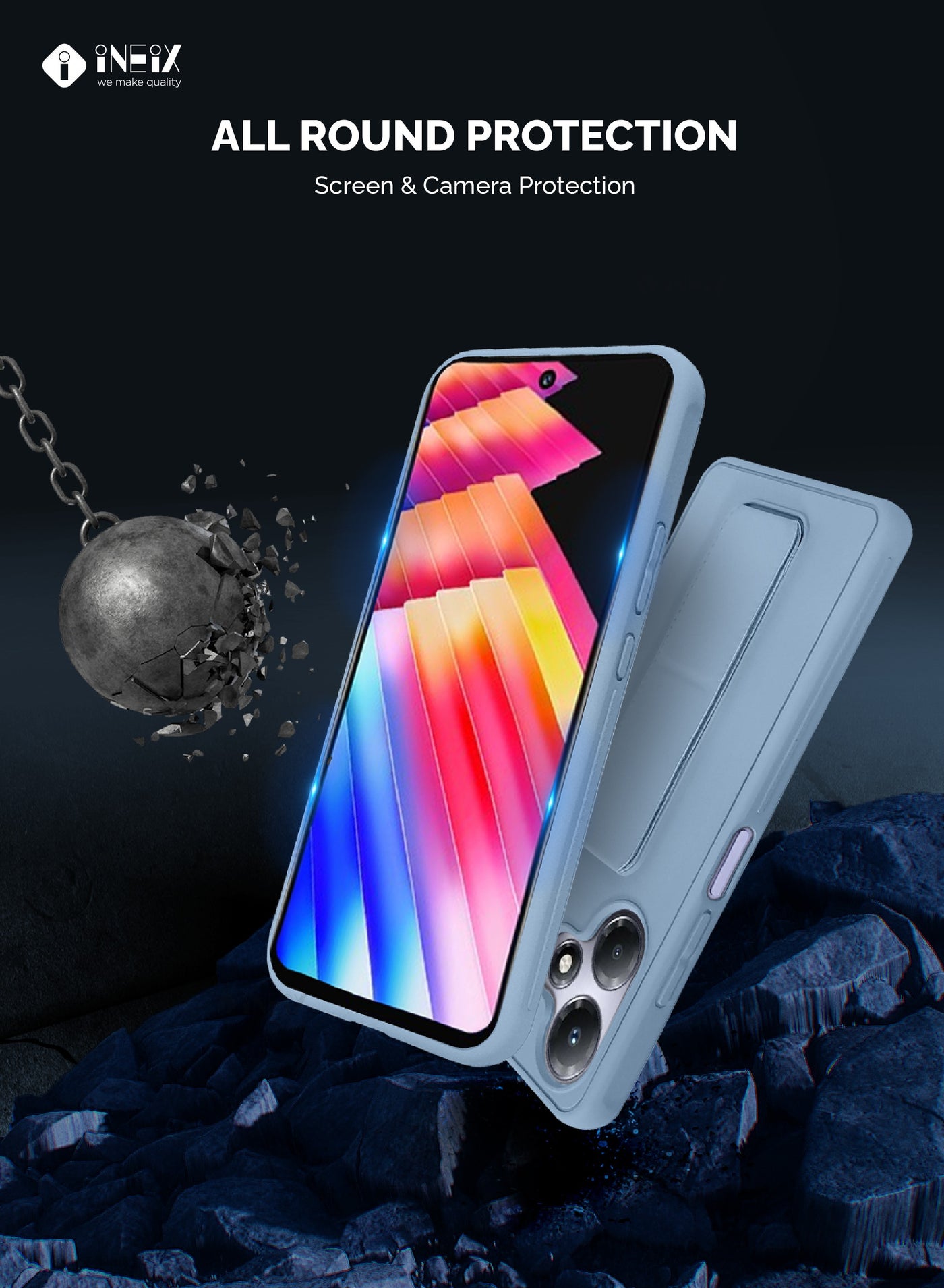 3-in-1 Magnetic Wrist Strap Hand Grip Stand Cover with Full BodyTempe Glass Screen Protector For Infinix Hot 30 - Image 5