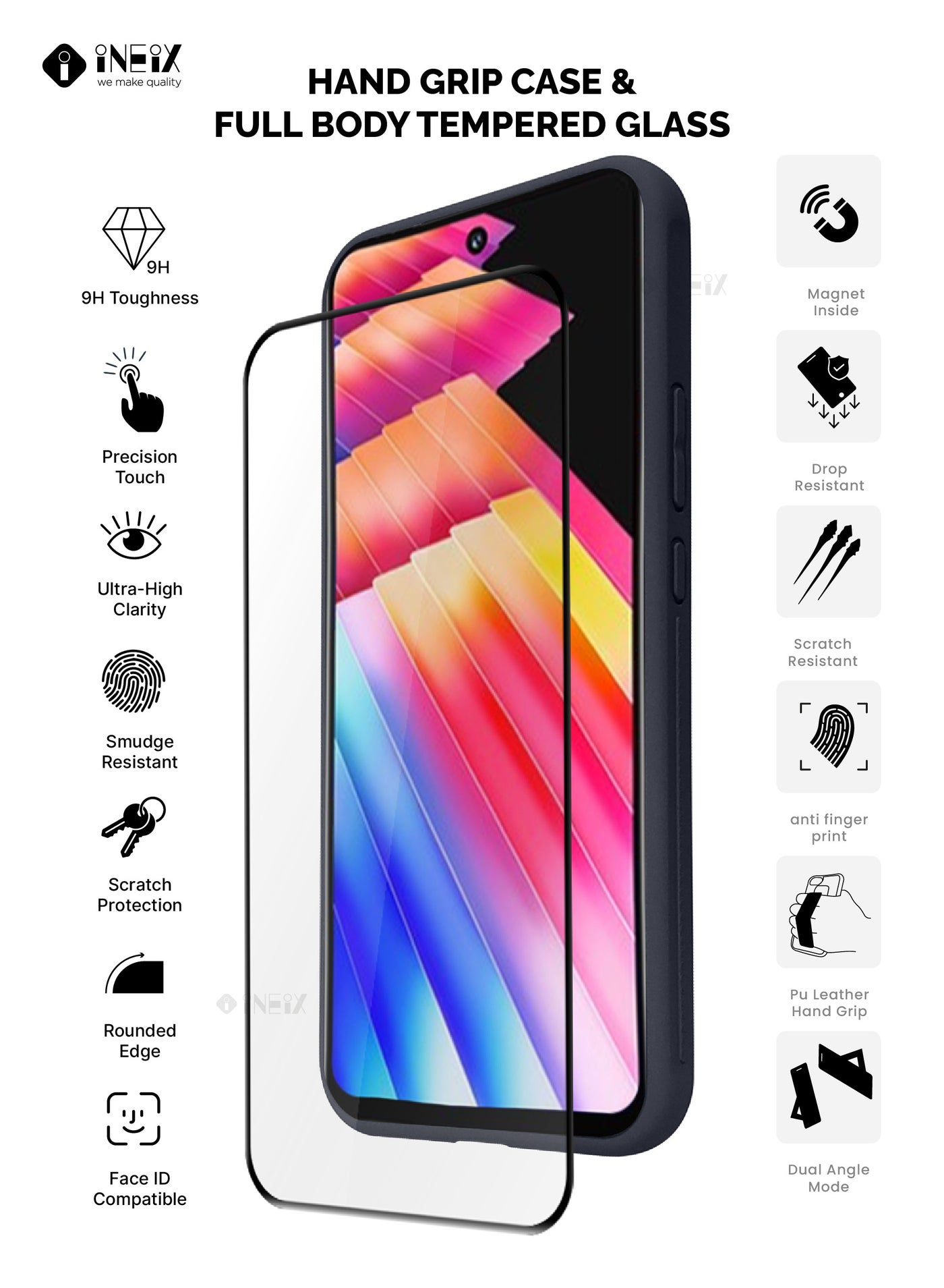 3-in-1 Magnetic Wrist Strap Hand Grip Stand Cover with Full BodyTempe Glass Screen Protector For Infinix Hot 30 - Image 2