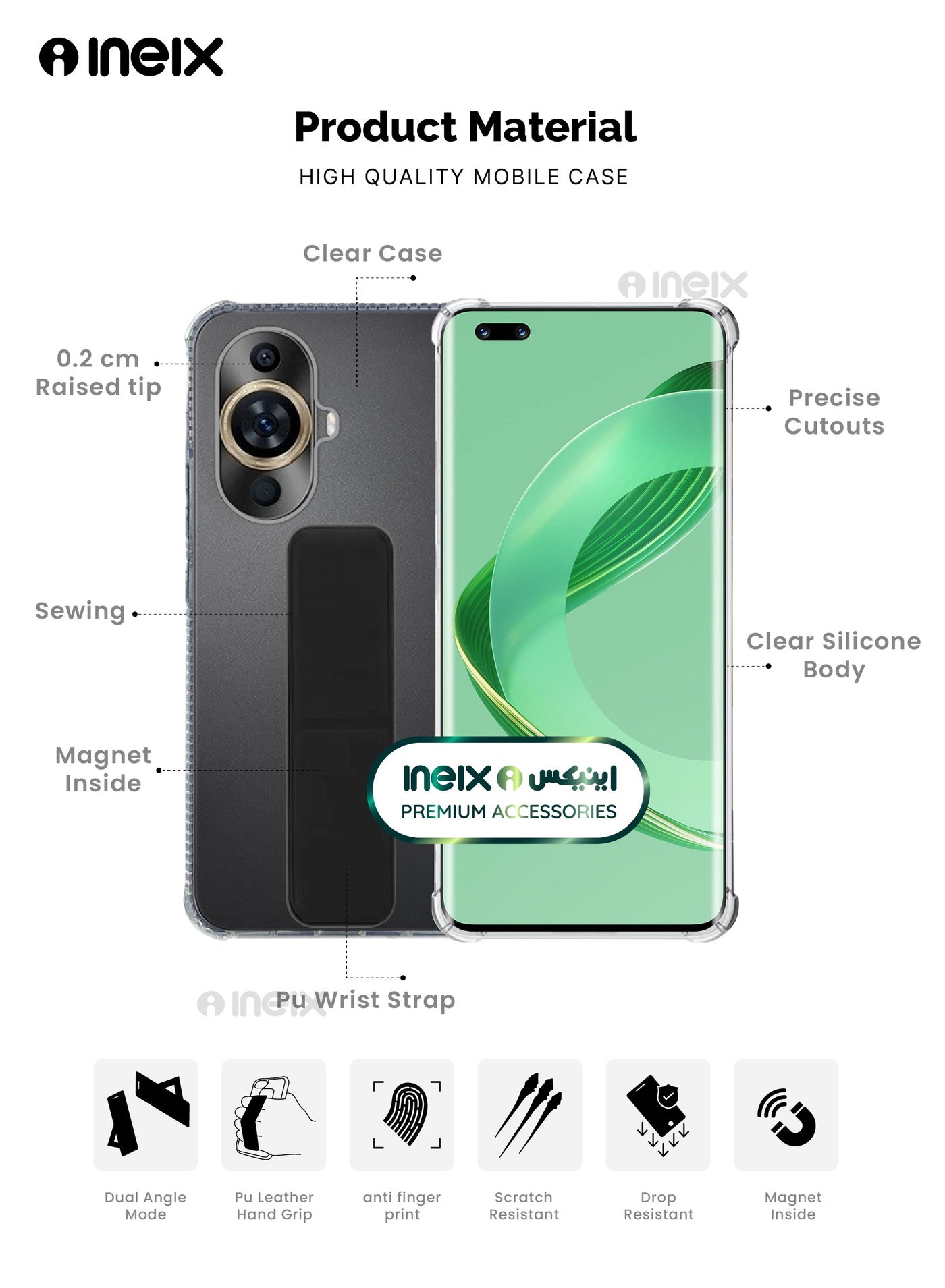 3-in-1 Magnetic Wrist Strap Hand Grip Stand Cover for Huawei Nova 11 Pro - Image 2