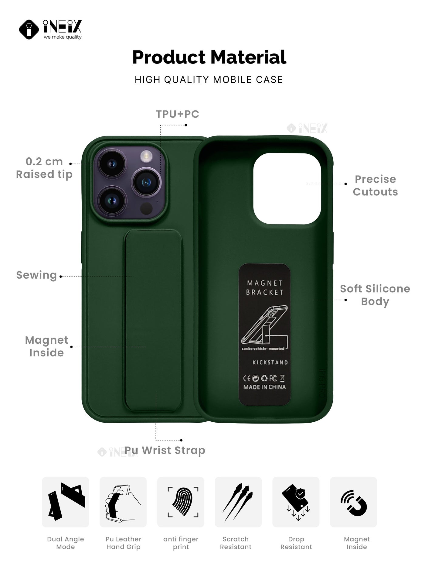 3-in-1 Magnetic Wrist Strap Hand Grip Stand Cover for iPhone 15 Pro - Image 2