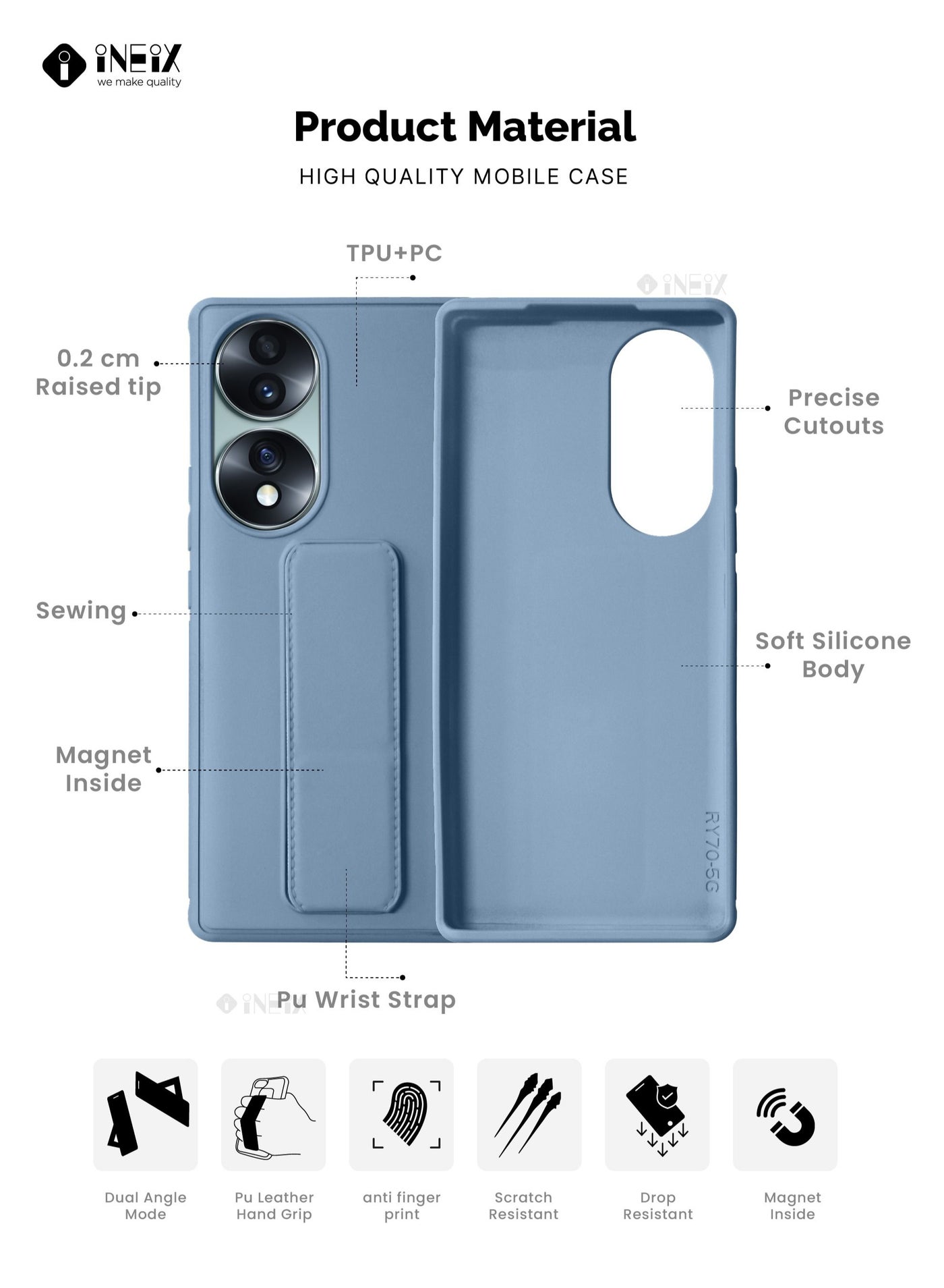 3-in-1 Magnetic Wrist Strap Hand Grip with Stand Case Cover for Honor 70 - Image 2