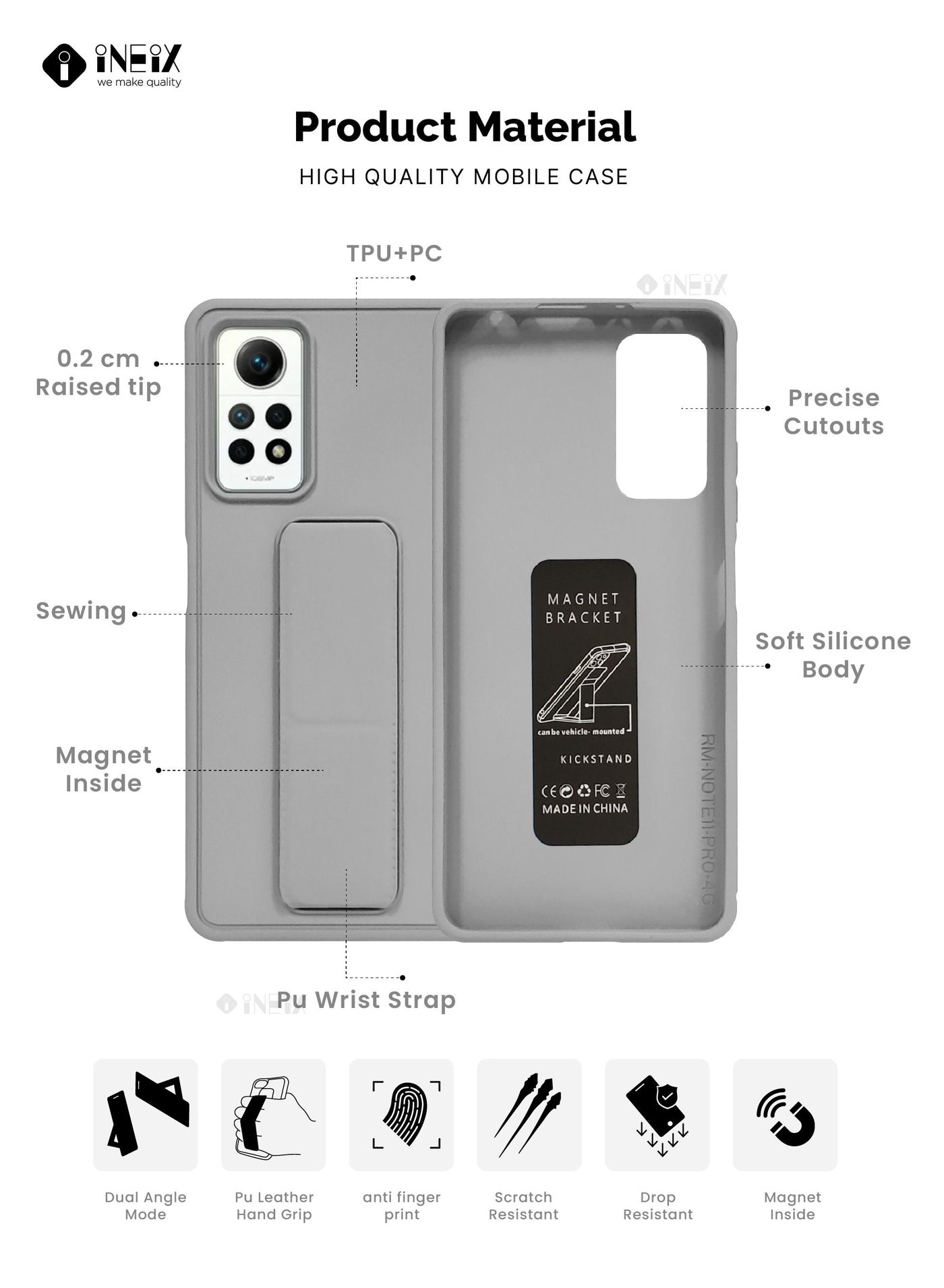 3-in-1 Magnetic Wrist Strap Hand Grip Stand Cover for Xiaomi mi Note 12 Pro 4G - Image 2