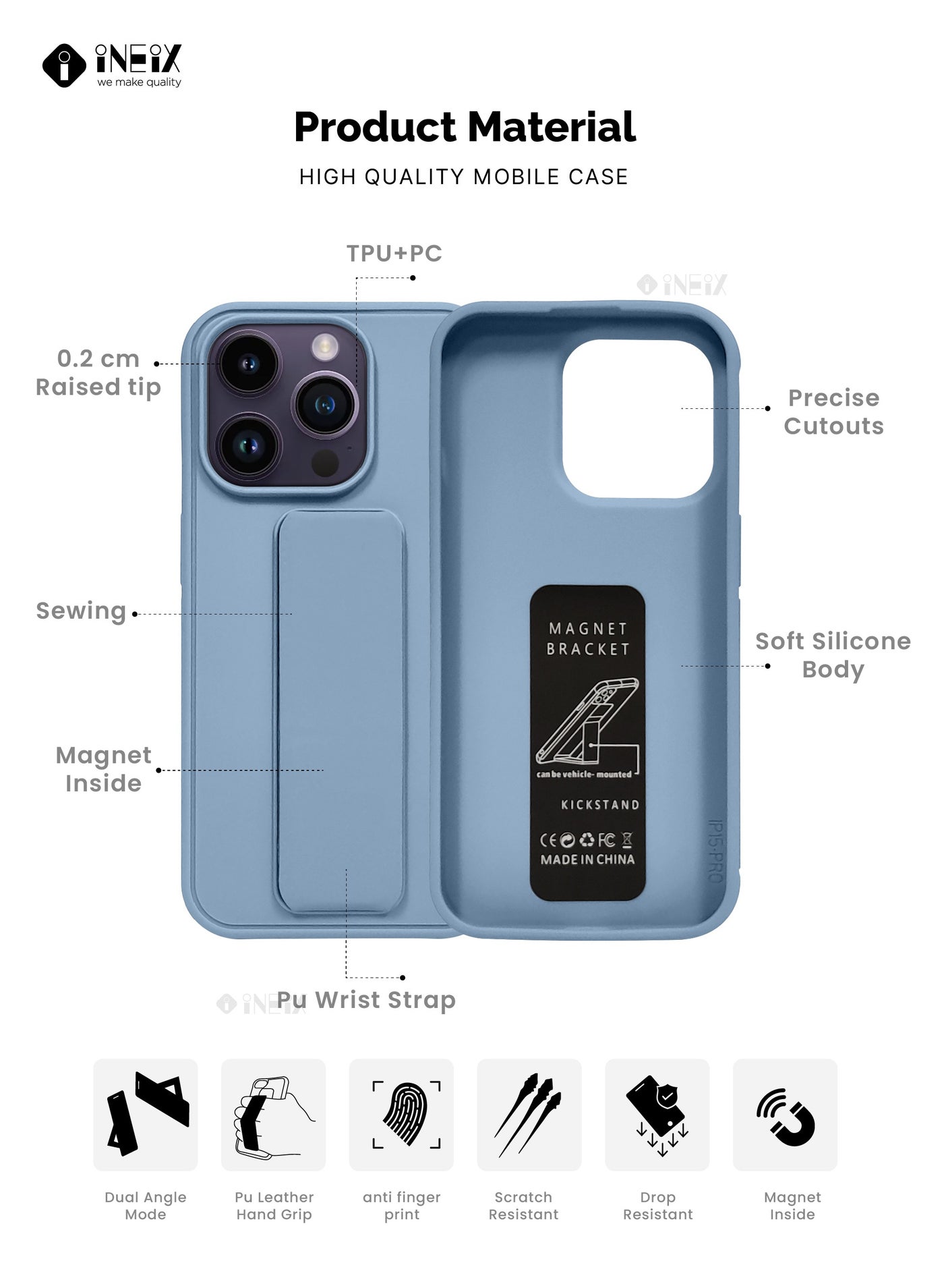 3-in-1 Magnetic Wrist Strap Hand Grip Stand Cover for iPhone 15 Pro Max - Image 2