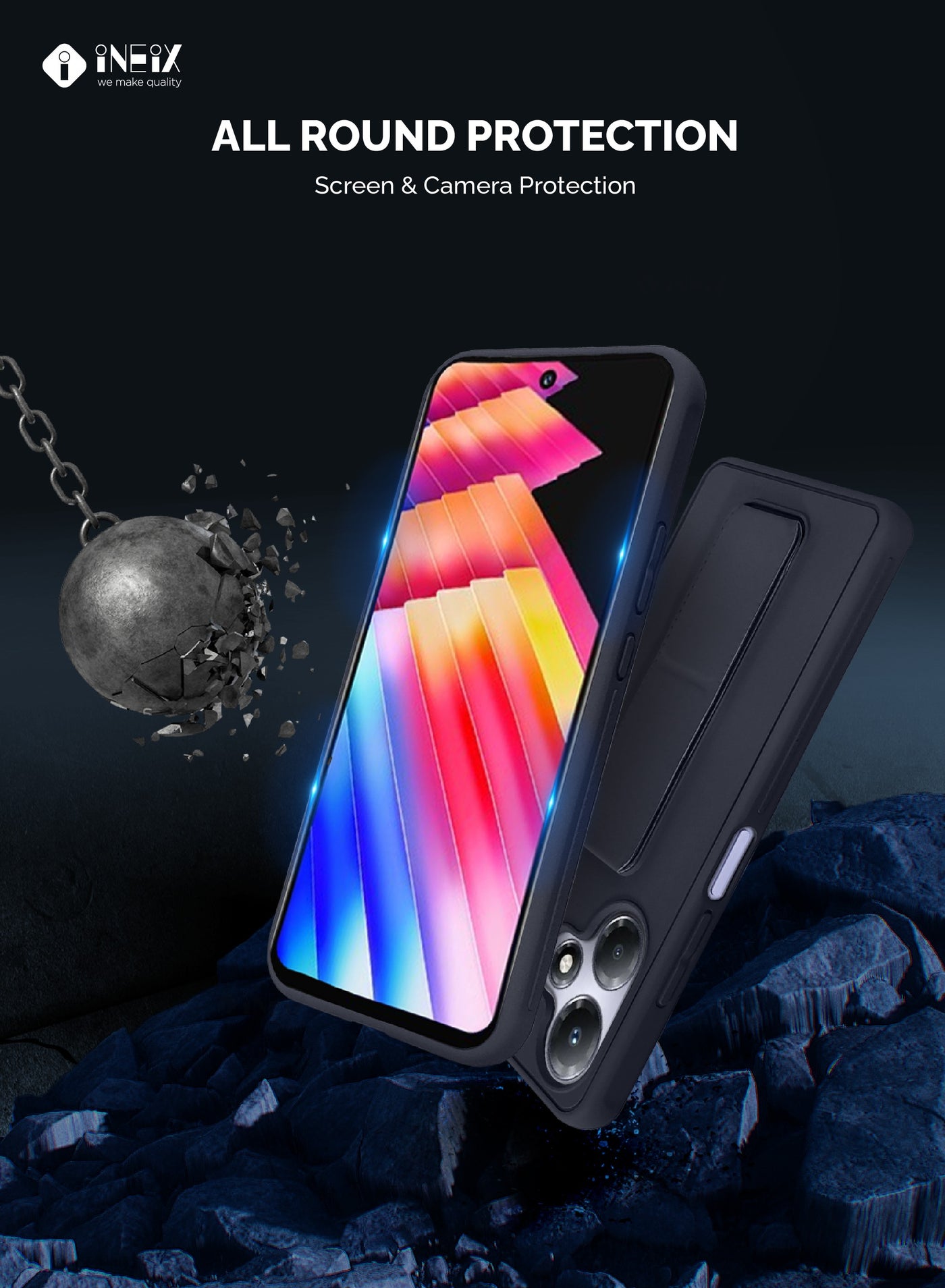 3-in-1 Magnetic Wrist Strap Hand Grip Stand Cover with Full BodyTempe Glass Screen Protector For Infinix Hot 30 - Image 5