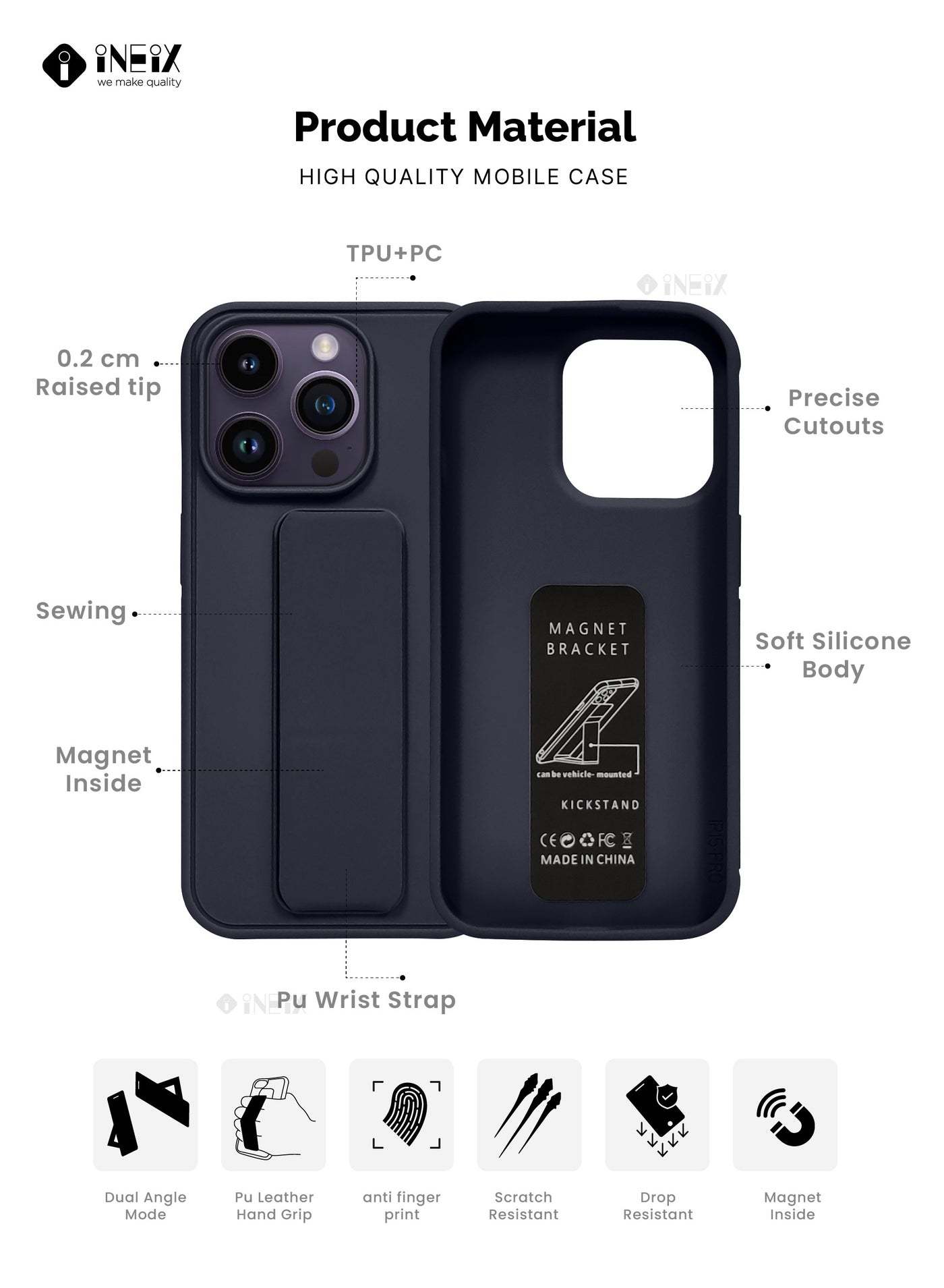 3-in-1 Magnetic Wrist Strap Hand Grip Stand Cover for iPhone 15 Pro - Image 2