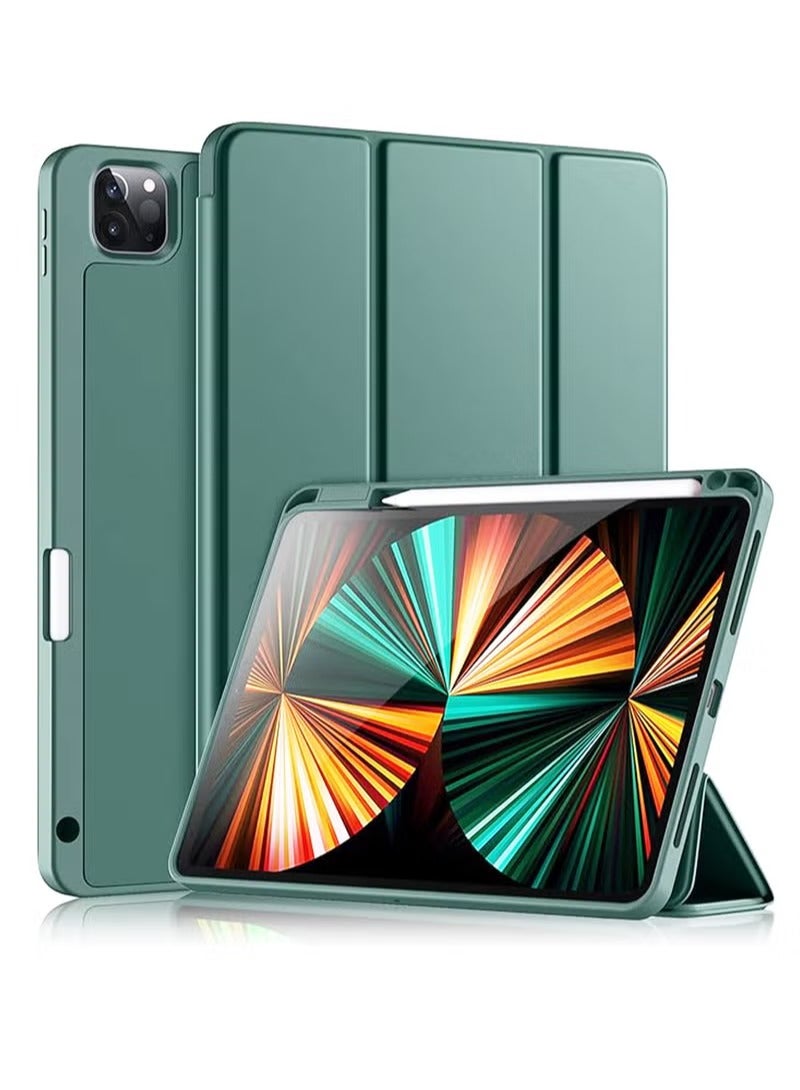 iPad Pro 11 Inch (2024) Case Cover with S Pen Holder, Soft TPU Tri-Fold Stand Protective Tablet Cover, Auto WakeSleep