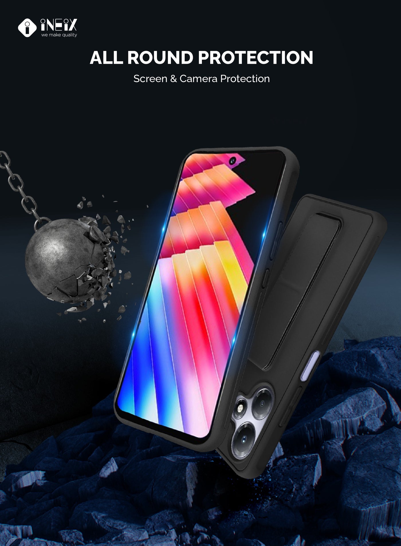 3-in-1 Magnetic Wrist Strap Hand Grip Stand Cover with Full BodyTempe Glass Screen Protector For Infinix Hot 30 - Image 5