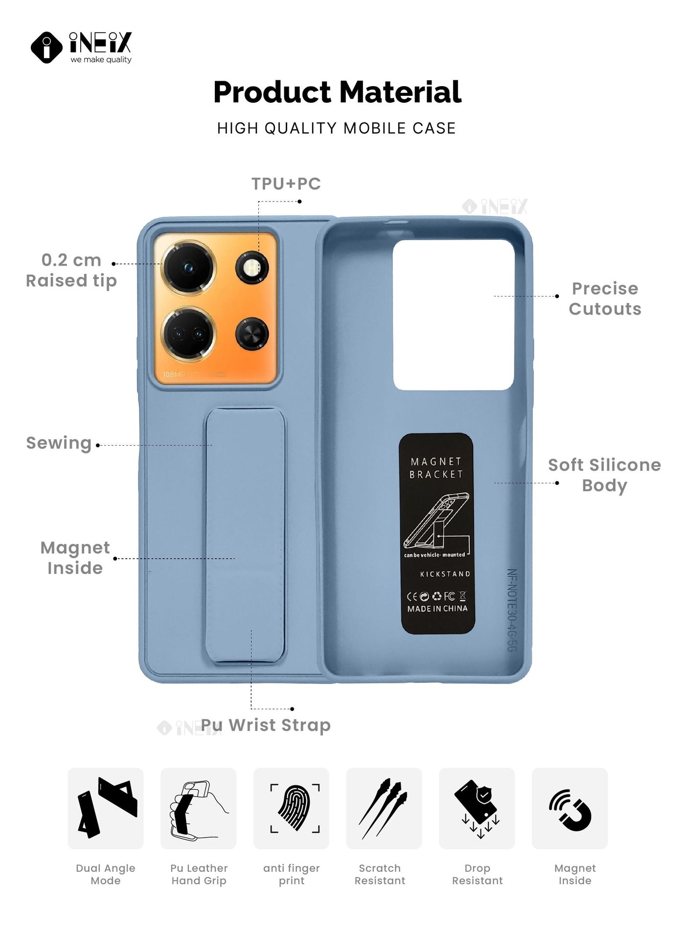 3-in-1 Magnetic Wrist Strap Hand Grip Stand Cover for Infinix Note 30 - Image 2
