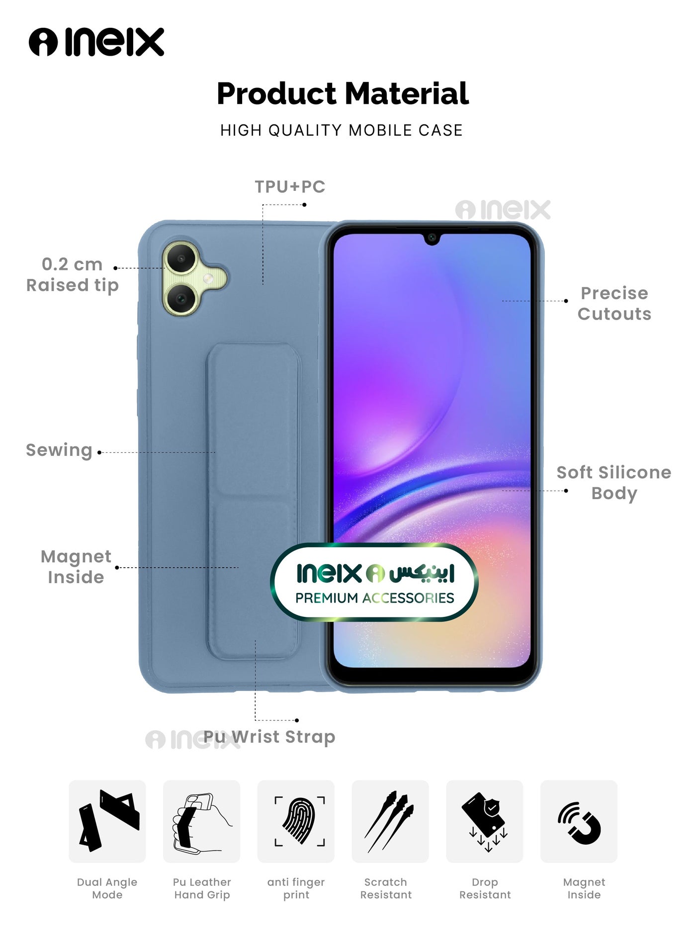 3-in-1 Magnetic Wrist Strap Hand Grip Stand Cover for Samsung Galaxy A05 - Image 2