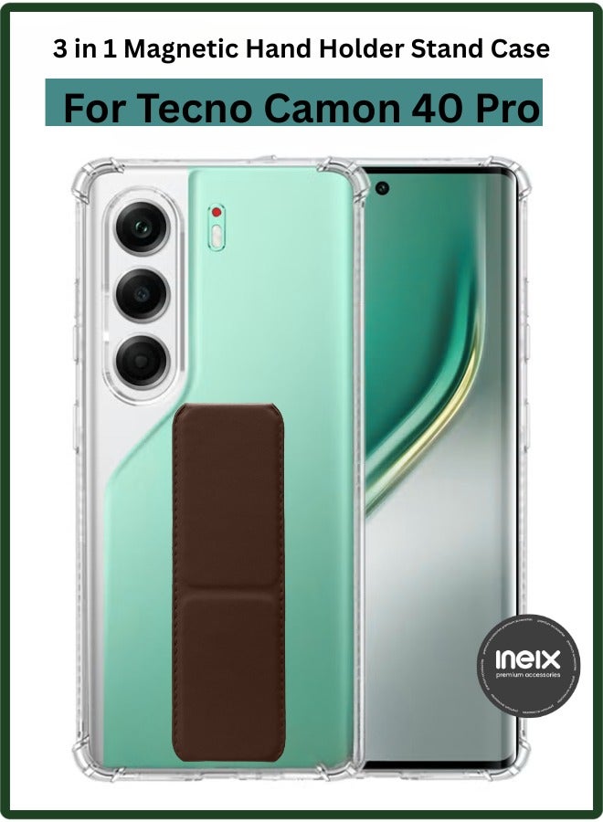 3-in-1 Magnetic Wrist Strap Hand Grip Stand Cover for Tecno Camon 40 Pro, Finger Grip Soft Cover,Stand Holder TPU Case,Kickstand
