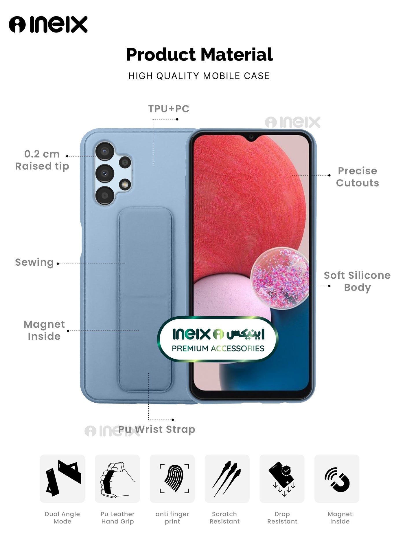 3-in-1 Magnetic Wrist Strap Hand Grip Stand Cover for Samsung Galaxy A13 4G - Image 2