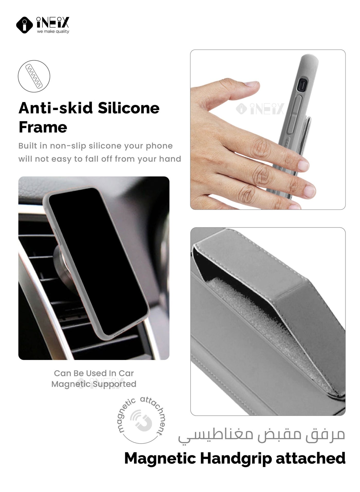 3-in-1 Magnetic Wrist Strap Hand Grip with Stand Case Cover for Honor X7a-Gray - Image 4