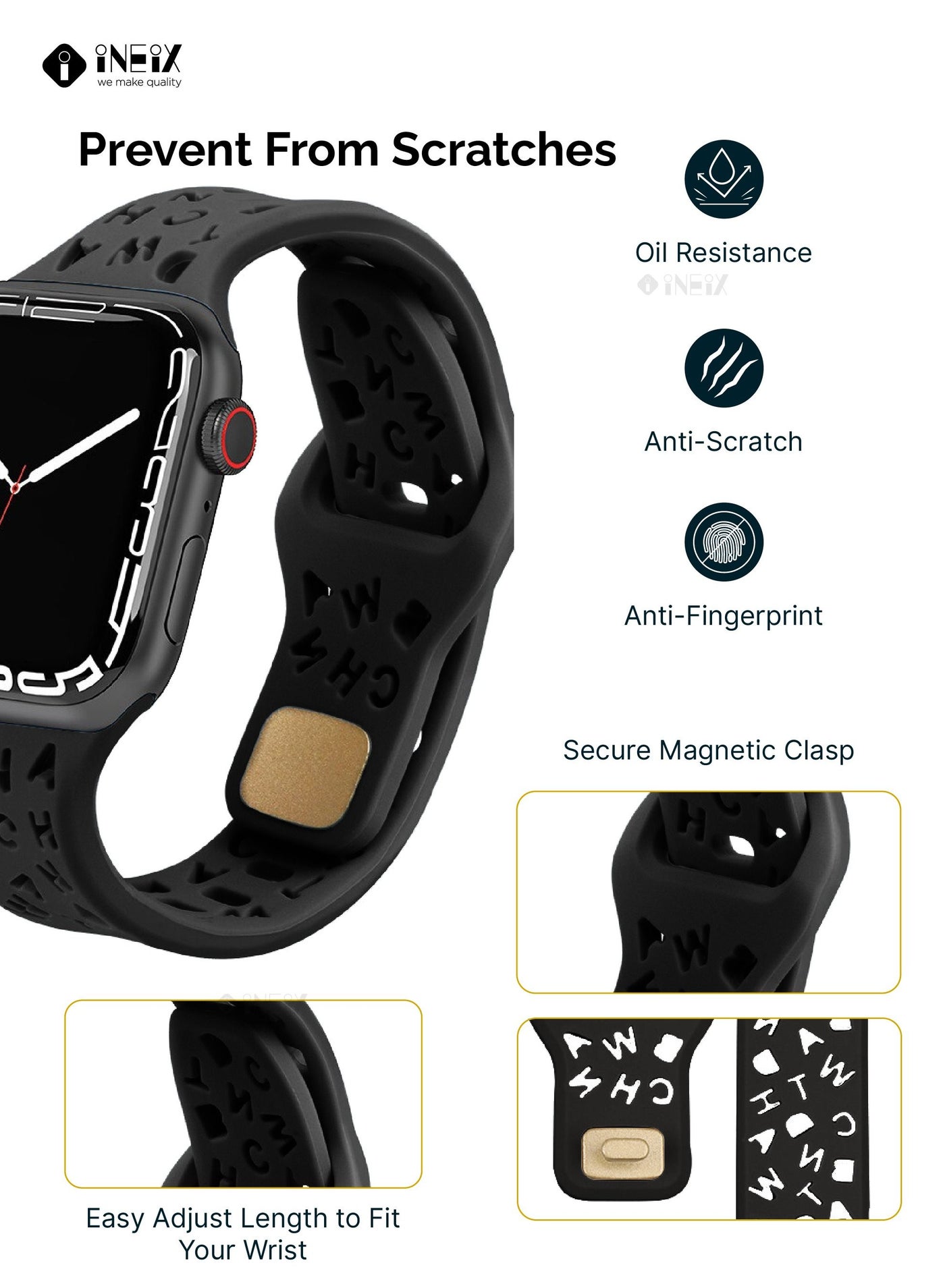 Letter Design Soft Silicon Band for Apple watch 42,44,45,49mm - Image 2
