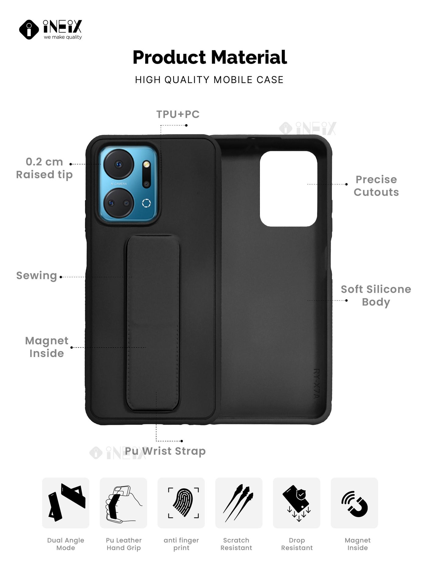3-in-1 Magnetic Wrist Strap Hand Grip with Stand Case Cover for Honor X7a - Image 2