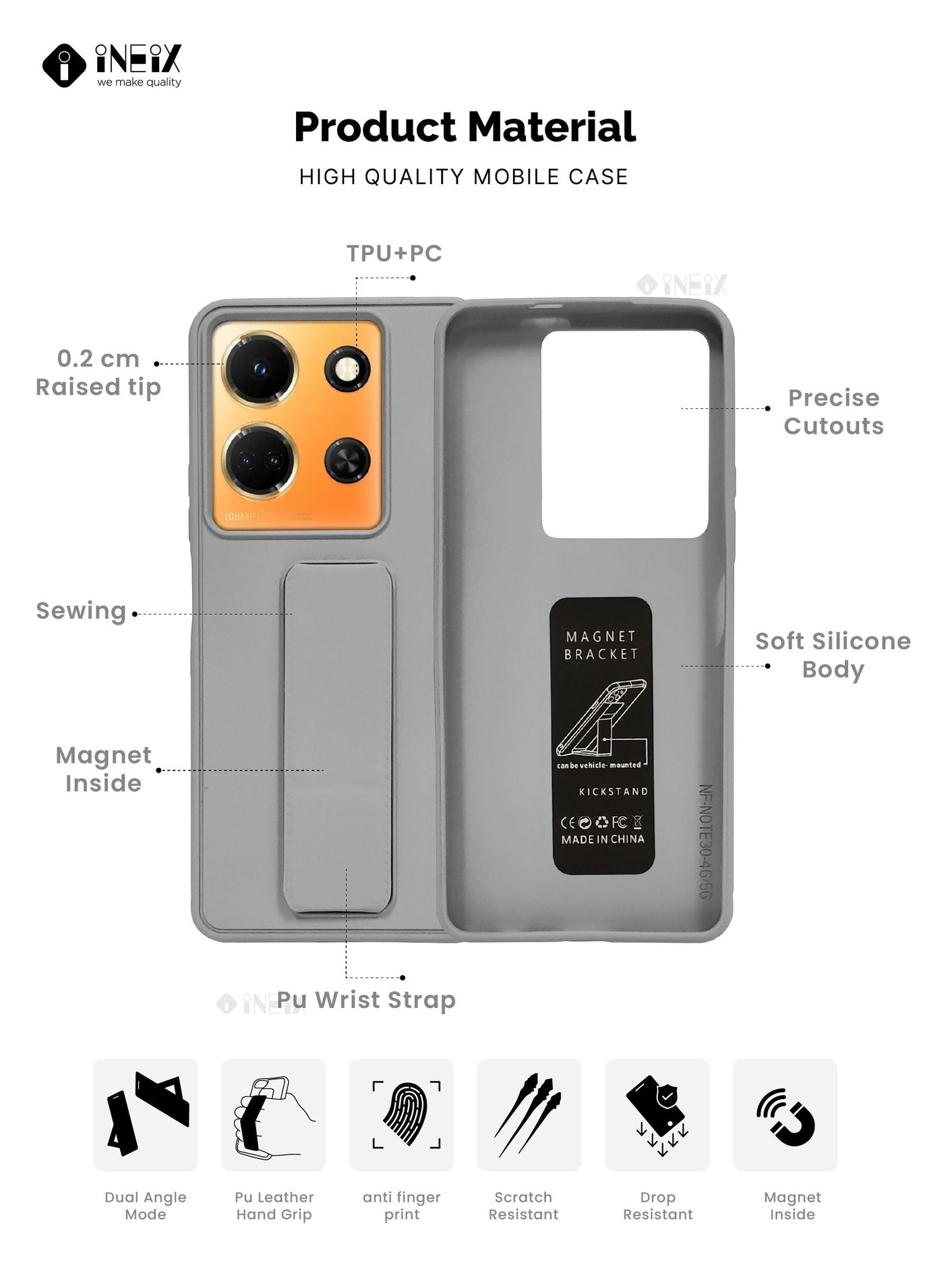 3-in-1 Magnetic Wrist Strap Hand Grip Stand Cover for Infinix Note 30 - Image 2